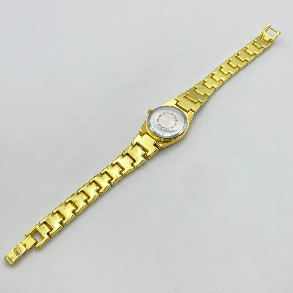 Geneva Womens Watch 24mm Gold Tone Nugget Style Band Black Dial New Battery 7.25
